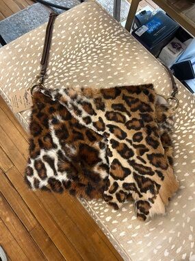 Handmade Leopard Print calf hair Fur Crossbody Bag w/ leather crossbody strap
